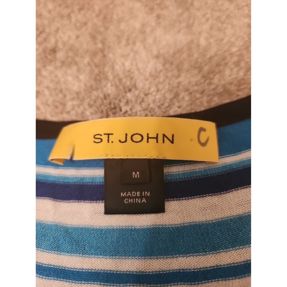 St. John Women's Blue & White Striped Wool-Blend Cardigan Size M - Picture 2 of 12